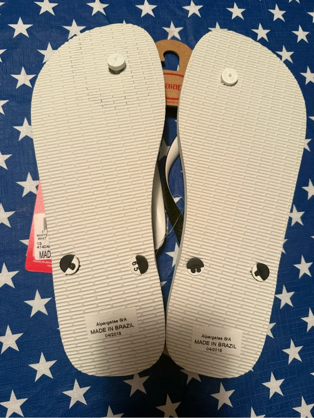 Havaianas Argentine Blue & White Stripe Flip Flops with Black Straps brand new